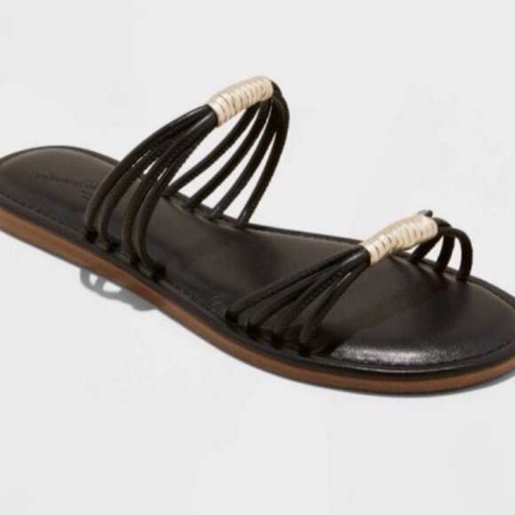 UNIVERSAL THREADS AURA BLACK GOLD TWO BAND SLIDE SANDALS Sz 8.5 NIB - Picture 1 of 10